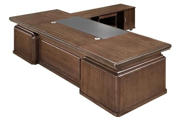 Traditional Executive Desk Real Wood Veneer With Chunky Design - With Pedestal and Side Return - 2600mm / 2800mm / 3200mm - K1L281